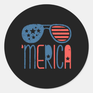 Merica American Flag Aviators Toddler 4th July Whi Classic Round Sticker