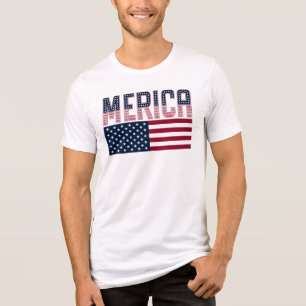 Merica American Flag Modern Typography Graphic Tri-Blend Shirt