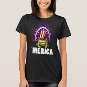 Merica American Flag Rainbow Frog Women Frog Love T-Shirt