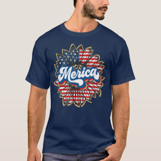 Merica American flag sunflower 4th Of July T-Shirt