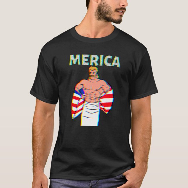 Merica American Mullet Business In Front Party In  T-Shirt (Front)