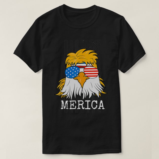 Merica Bald Eagle 4th of July Mullet American Flag T-Shirt (Design Front)