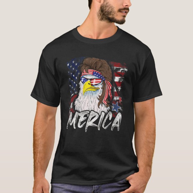 Merica Bald Eagle Mullet 4th Of July American Flag T-Shirt (Front)