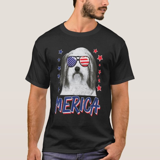 Merica Bearded Collies Dog 4th Of July Usa T-Shirt (Front)