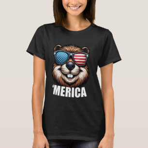 Merica Beaver Funny American Patriotic USA July 4t T-Shirt