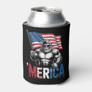 Merica Bigfoot American Flag Patriotic 4th Of July Can Cooler