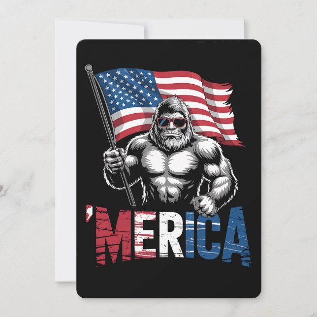 Merica Bigfoot American Flag Patriotic 4th Of July Invitation (Front)