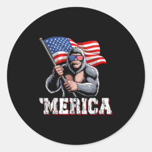 Merica Bigfoot American Flag Patriotic Sasquatch 4 Classic Round Sticker