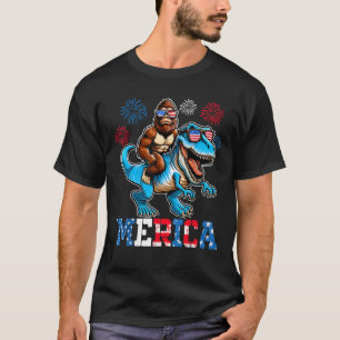 Merica Bigfoot T Rex Firework USA Flag Sasquatch 4 T-Shirt