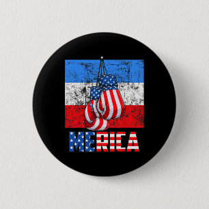 Merica Box Gloves American Flag 4th Of July Boxing 2 Inch Round Button