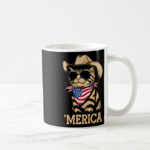 Merica Cat Patriotic American Flag Cowboy Sungles  Coffee Mug