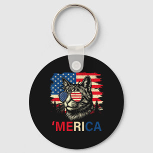 Merica Cat Patriotic Usa Flag Sungles Funny Men Keychain