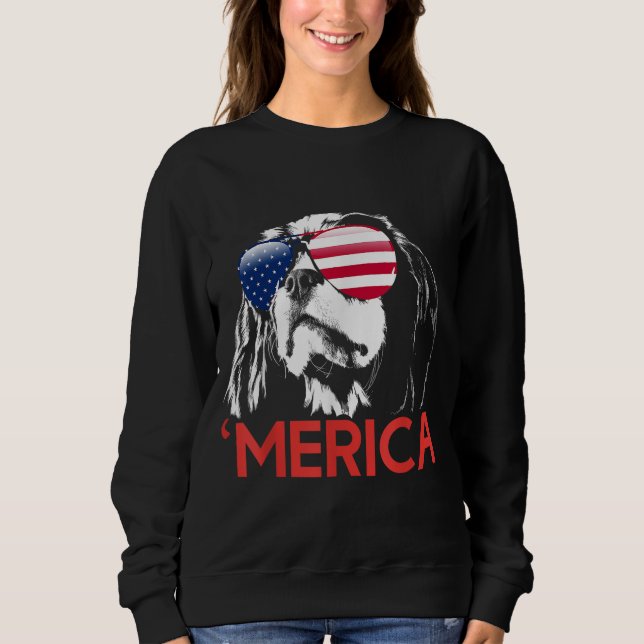 Merica Cavalier King Charles Spaniel American Flag Sweatshirt (Front)