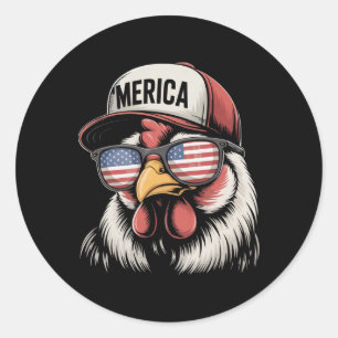 Merica Chicken American Flag Usa Farmer Funny 4th Classic Round Sticker