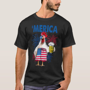 Merica  Chicken With Beer Usa Flag 4th Of July Cou T-Shirt