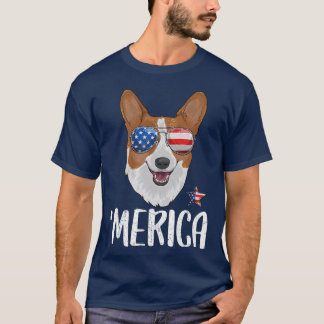 Merica Corgi Dog 4th of July American Flag  T-Shirt