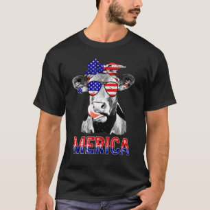 Merica Cow American Flag Sunglasses Bandana 4th Of T-Shirt
