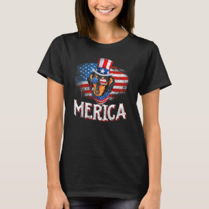 Merica Dachshund Dog  American Flag Fourth Of July T-Shirt