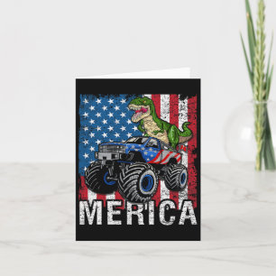 Merica Dinosaur Monster Truck American Flag 4th Of Card