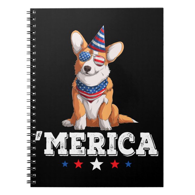 Merica Dog 4th of July USA American Flag Corgi Notebook (Front)