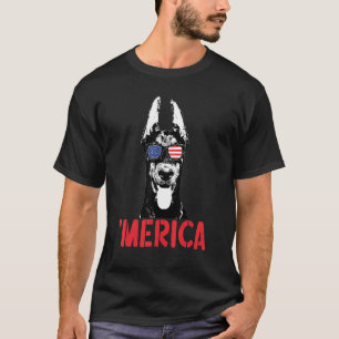Merica Dorberman Dog American Flag Sunglasses 4th T-Shirt