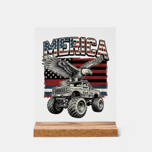 Merica Eagle Monster Truck Vintage Patriotic Acrylic Sign