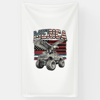 Merica Eagle Monster Truck Vintage Patriotic Banner