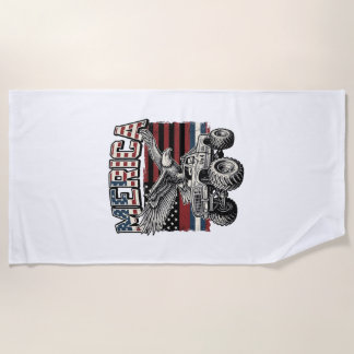 Merica Eagle Monster Truck Vintage Patriotic Beach Towel