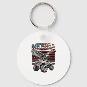 Merica Eagle Monster Truck Vintage Patriotic Keychain