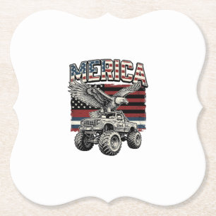 Merica Eagle Monster Truck Vintage Patriotic Paper Coaster