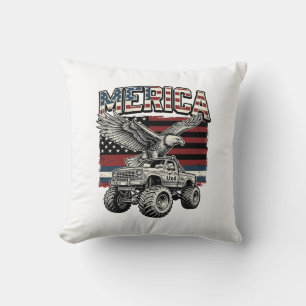 Merica Eagle Monster Truck Vintage Patriotic Throw Pillow