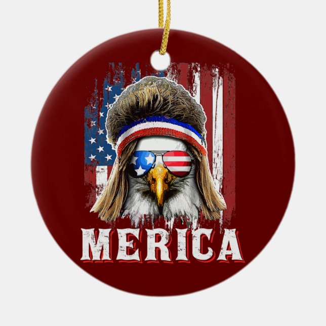 Merica Eagle Mullet 4th Of July American Flag Ceramic Ornament (Front)