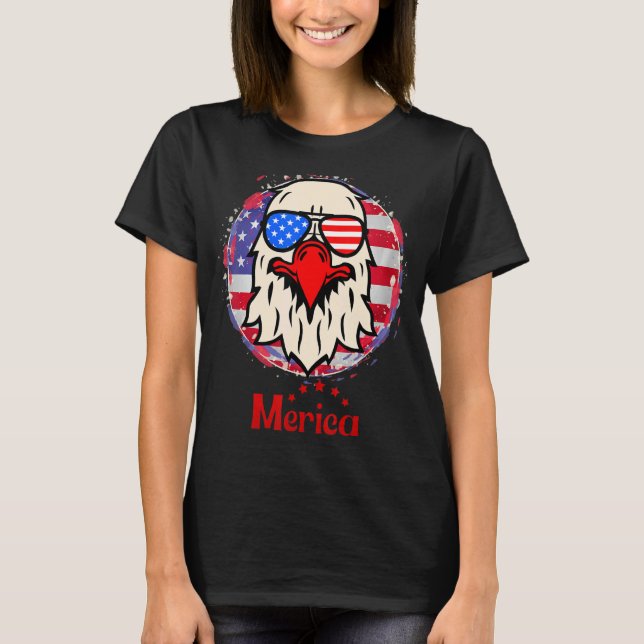 Merica Flag Eagle Glasses 3 T-Shirt (Front)