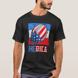 Merica Football American Flag 4th Of July Kids Boy T-Shirt