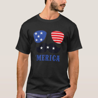  Merica Fourth of July Cool Shades Moustache T-Shirt