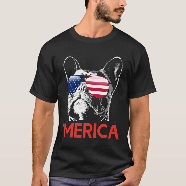 Merica French Bulldog American Flag T-Shirt (Front)