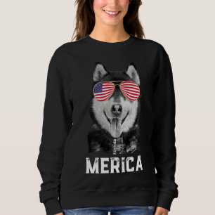 Merica Funny Siberian Husky Puppy Dog American Fl Sweatshirt