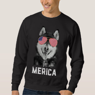 Merica Funny Siberian Husky Puppy Dog  American Fl Sweatshirt