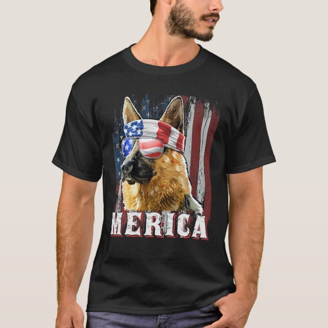 Merica German Shepherd Dog 4Th Of July American T-Shirt (Front)