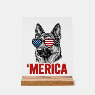 Merica German Shepherd Flag Sunglasses Shirt Desig Acrylic Sign
