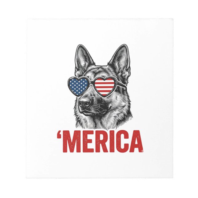Merica German Shepherd Flag Sunglasses Shirt Desig Notepad (Front)