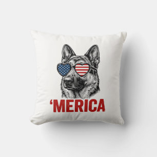 Merica German Shepherd Flag Sunglasses Shirt Desig Throw Pillow