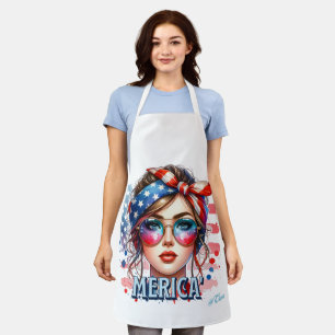 MERICA' Girl – Retro Patriotic USA Flag Bandana Su Apron