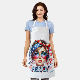 MERICA' Girl – Retro Patriotic USA Flag Bandana Su Apron