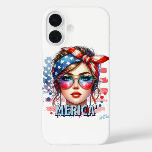 MERICA' Girl – Retro Patriotic USA Flag Bandana Su iPhone 16 Case