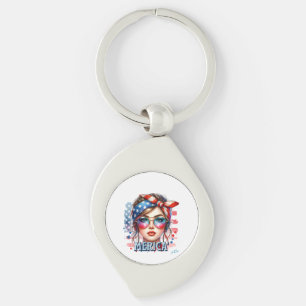 MERICA' Girl – Retro Patriotic USA Flag Bandana Su Keychain