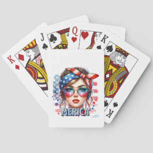 MERICA' Girl – Retro Patriotic USA Flag Bandana Su Playing Cards
