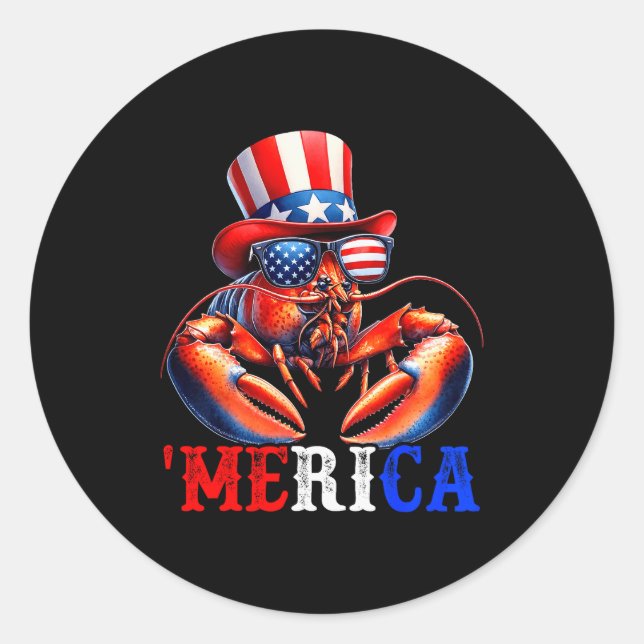 Merica Lobster Patriotic 4th Of July Funny Kids Me Classic Round Sticker (Front)