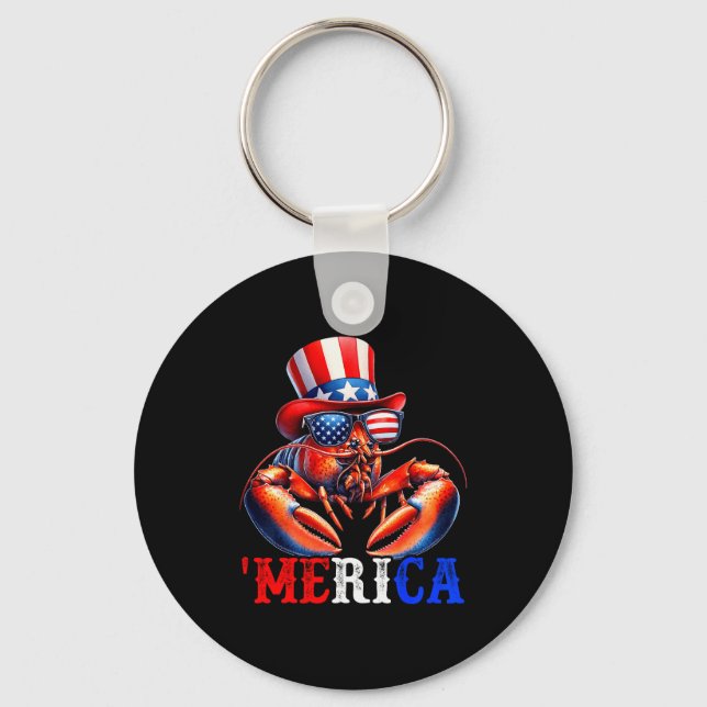 Merica Lobster Patriotic 4th Of July Funny Kids Me Keychain (Front)