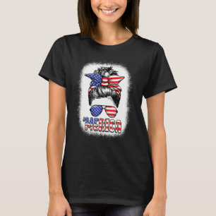 Merica Messy Bun Women Girls American Flag Usa 4th T-Shirt